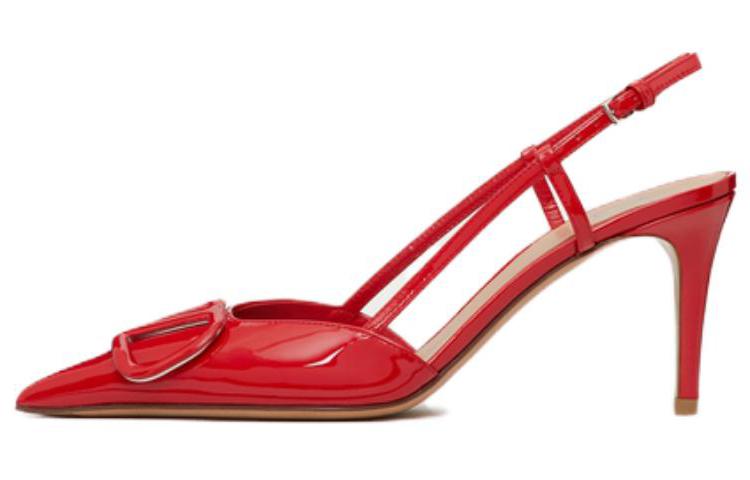 Buy Valentino華倫天奴 Vlogo 皮革 尖頭搭扣 細跟 高跟鞋 8cm 女款 正紅色