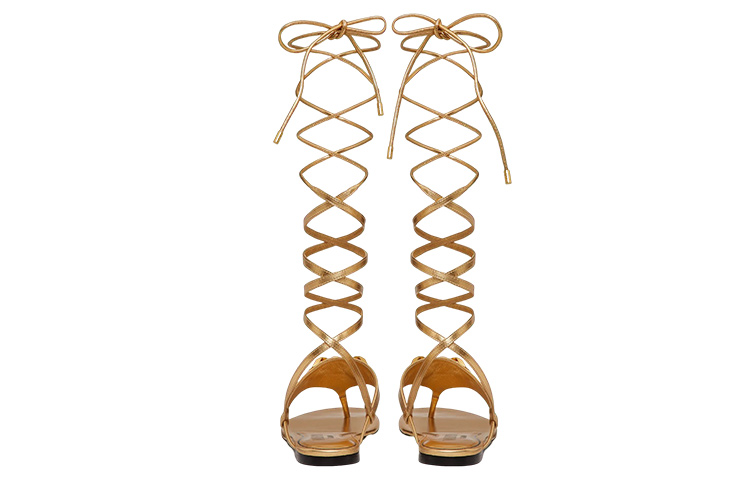 Shop (W) Valentino Sandal Kulit Nappa VLOGO Rantai 'Emas' 1W2S0EZ5AQDKM5