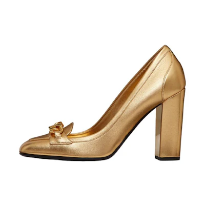 (W) Valentino VLOGO Lambskin Chain High Heels 'Metallic'
