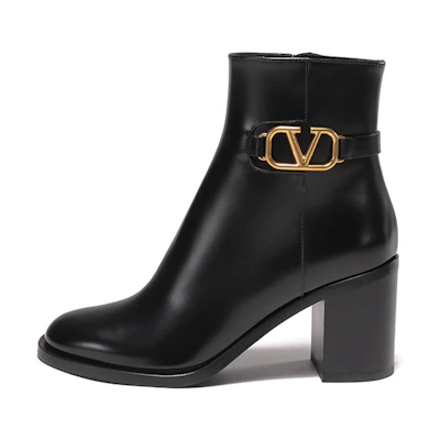 (W) Valentino Vlogo Leather Boot 'Black Fashion Chunky Heel'