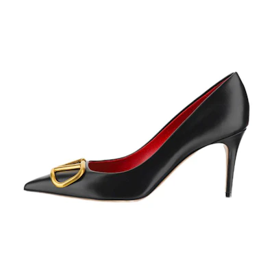 (W) Valentino Vlogo Leather Pointed Toe High Heel 'Black'