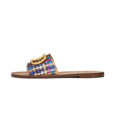 (W) Valentino Vlogo Leather Slide 'Metallic Gold'