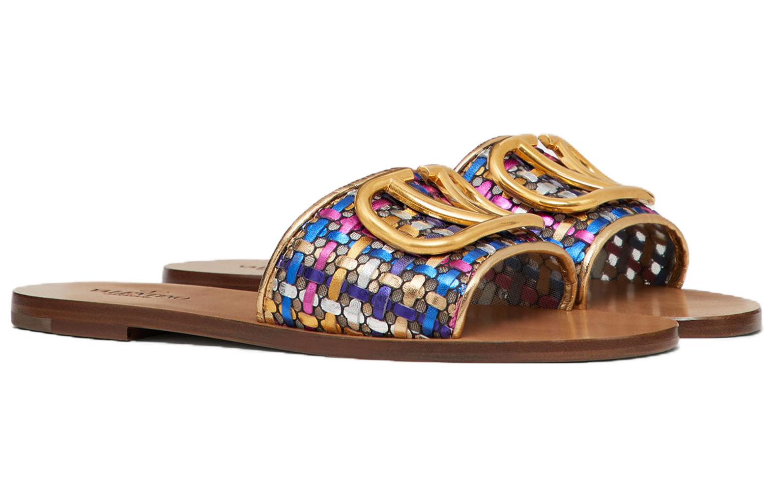 (W) Valentino Vlogo Leather Slide 'Metallic Gold' 圖 3