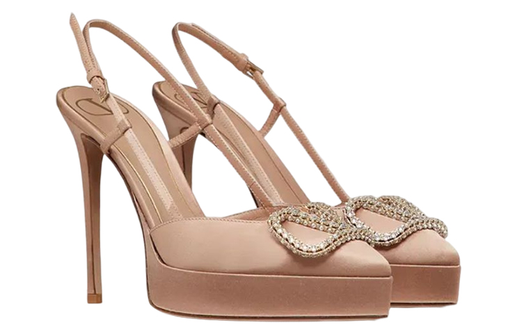 (W) Valentino Vlogo Satin High Heels 'Crystal Logo Nude' 圖 3