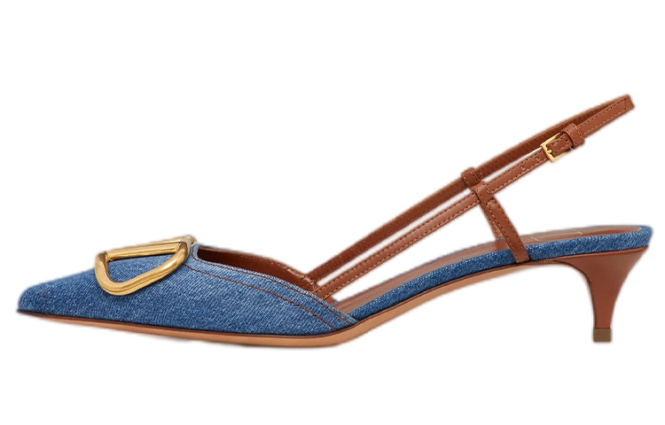 (Women) Valentino VLOGO SIGNATURE Denim Ankle Strap Mid Heels 'Cowboy Blue' XW0S0Q70KUYPZK