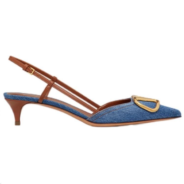Order (W) Valentino VLOGO SIGNATURE Denim Ankle Strap Mid Heels 'Cowboy Blue' XW0S0Q70KUYPZK
