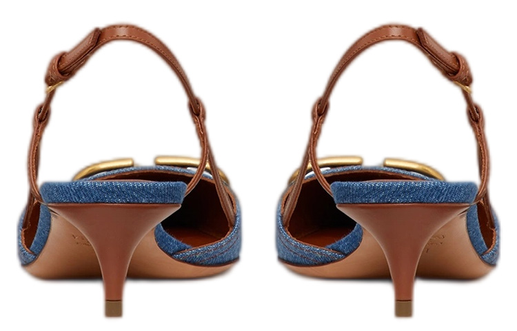 Shop (W) Valentino VLOGO SIGNATURE Denim Ankle Strap Mid Heels 'Cowboy Blue' XW0S0Q70KUYPZK