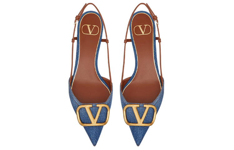 Purchase (W) Valentino VLOGO SIGNATURE Denim Ankle Strap Mid Heels 'Cowboy Blue' XW0S0Q70KUYPZK