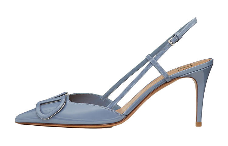 (W) Valentino VLogo Signature High Heels 'Patent Blue with Ribbon Ties'