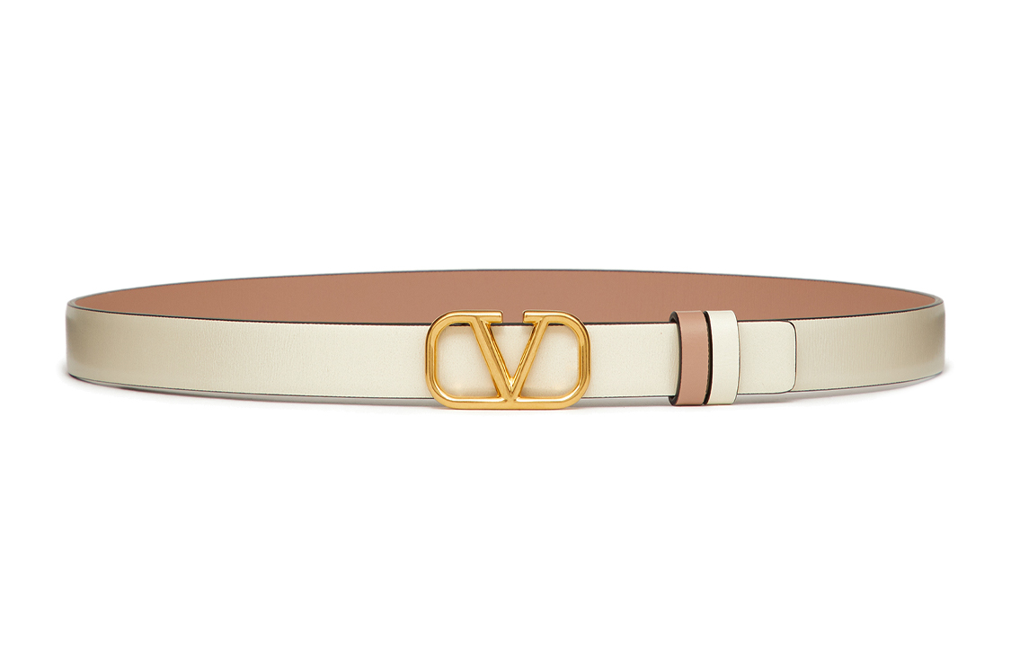(Women) Valentino VLOGO Signature Reversible Smooth Leather Belt Beige/Pink 2cm WT0S12ZFRC34
