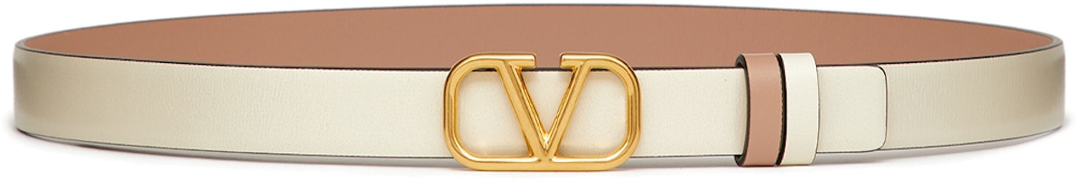 (Women) Valentino VLOGO Signature Reversible Smooth Leather Belt Beige/Pink 2cm WT0S12ZFRC34 (Women) Valentino VLOGO Signature Reversible Smooth Leather Belt Beige/Pink 2cm WT0S12ZFRC34
