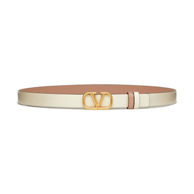 (Women) Valentino VLOGO Signature Reversible Smooth Leather Belt Beige/Pink 2cm WT0S12ZFRC34