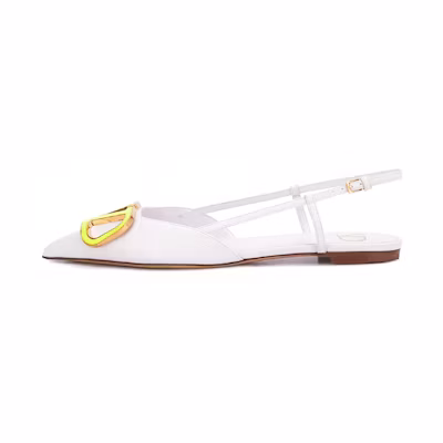 (W) Valentino VLOGO Slingback Flats 'White'