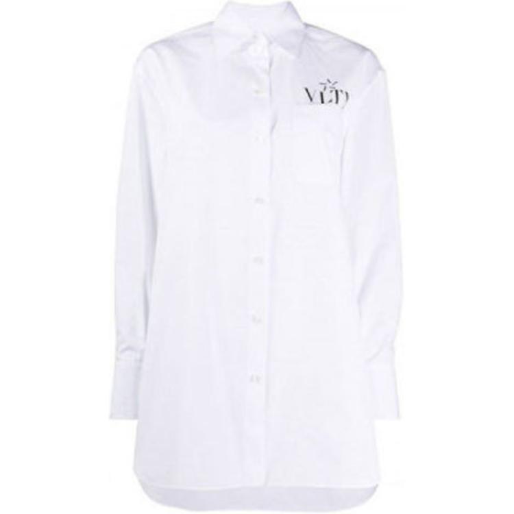 (Women) Valentino White Logo Casual Cotton Long Sleeve Shirt TB3AB16T1M1A01