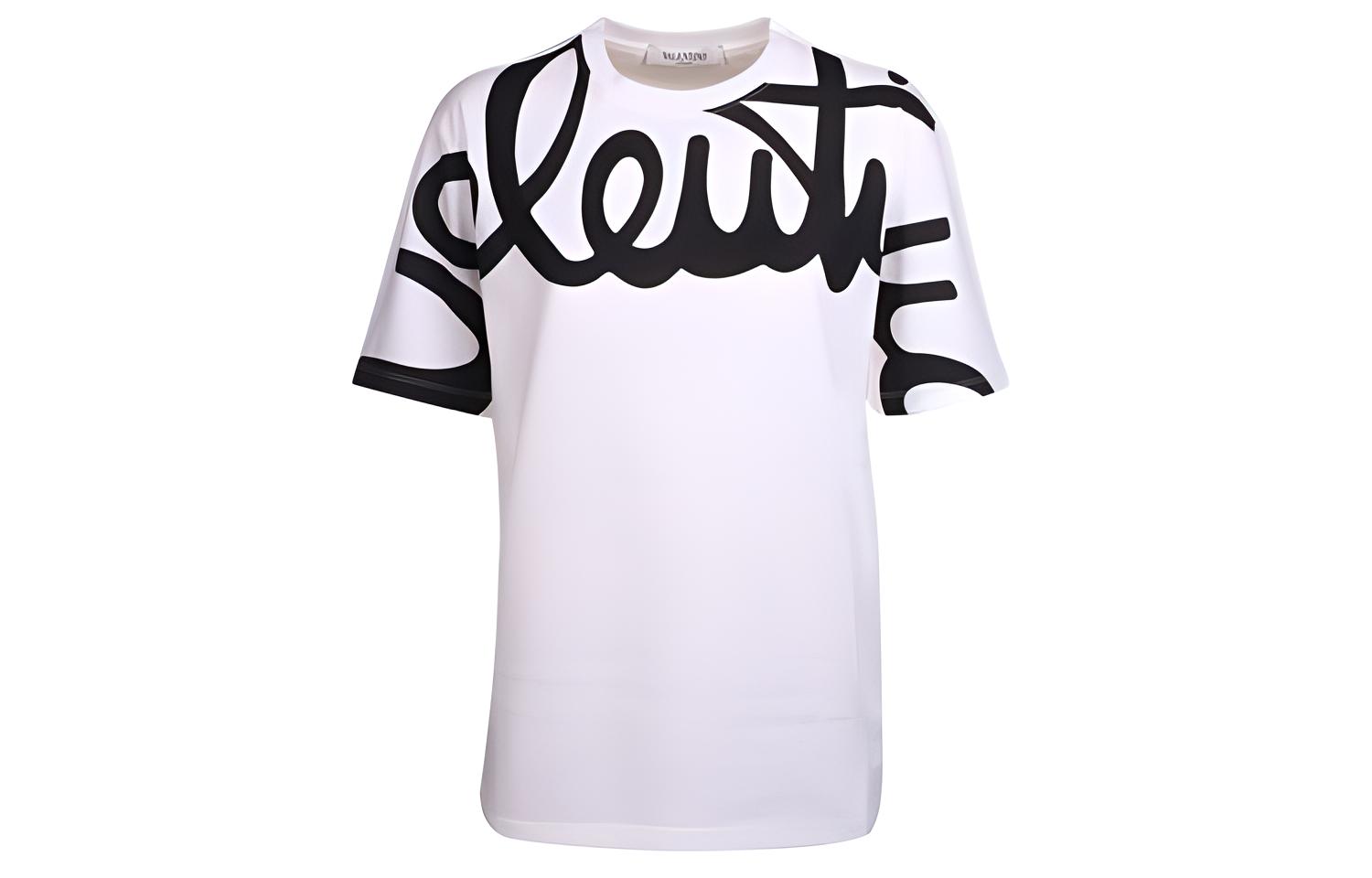 (Women) Valentino White Short Sleeve Letter Print Oversized Tee TB3MG04R55WA01