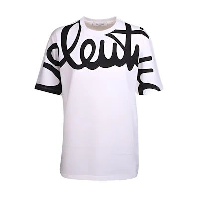 (Women) Valentino White Short Sleeve Letter Print Oversized Tee TB3MG04R55WA01