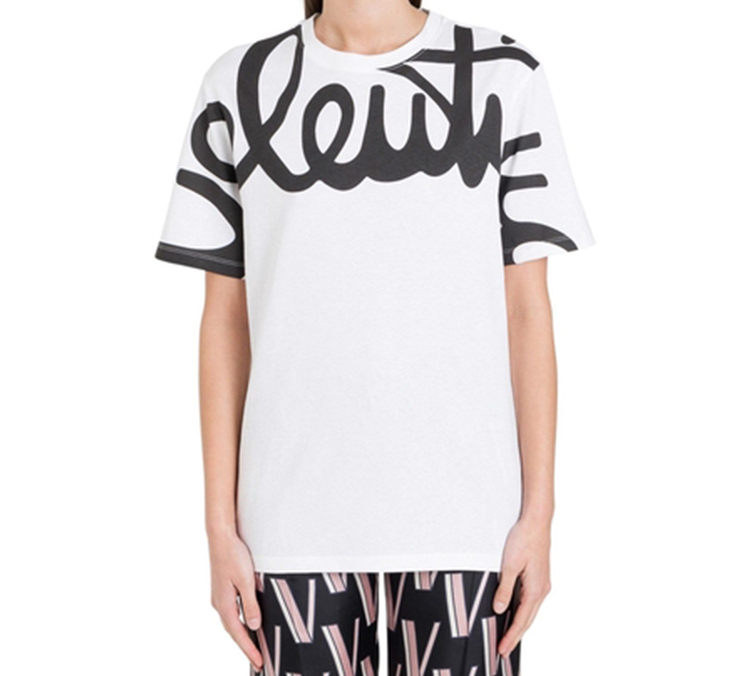 Shop (W) Valentino Kaos Oversized Putih Lengan Pendek dengan Cetak Huruf TB3MG04R55WA01