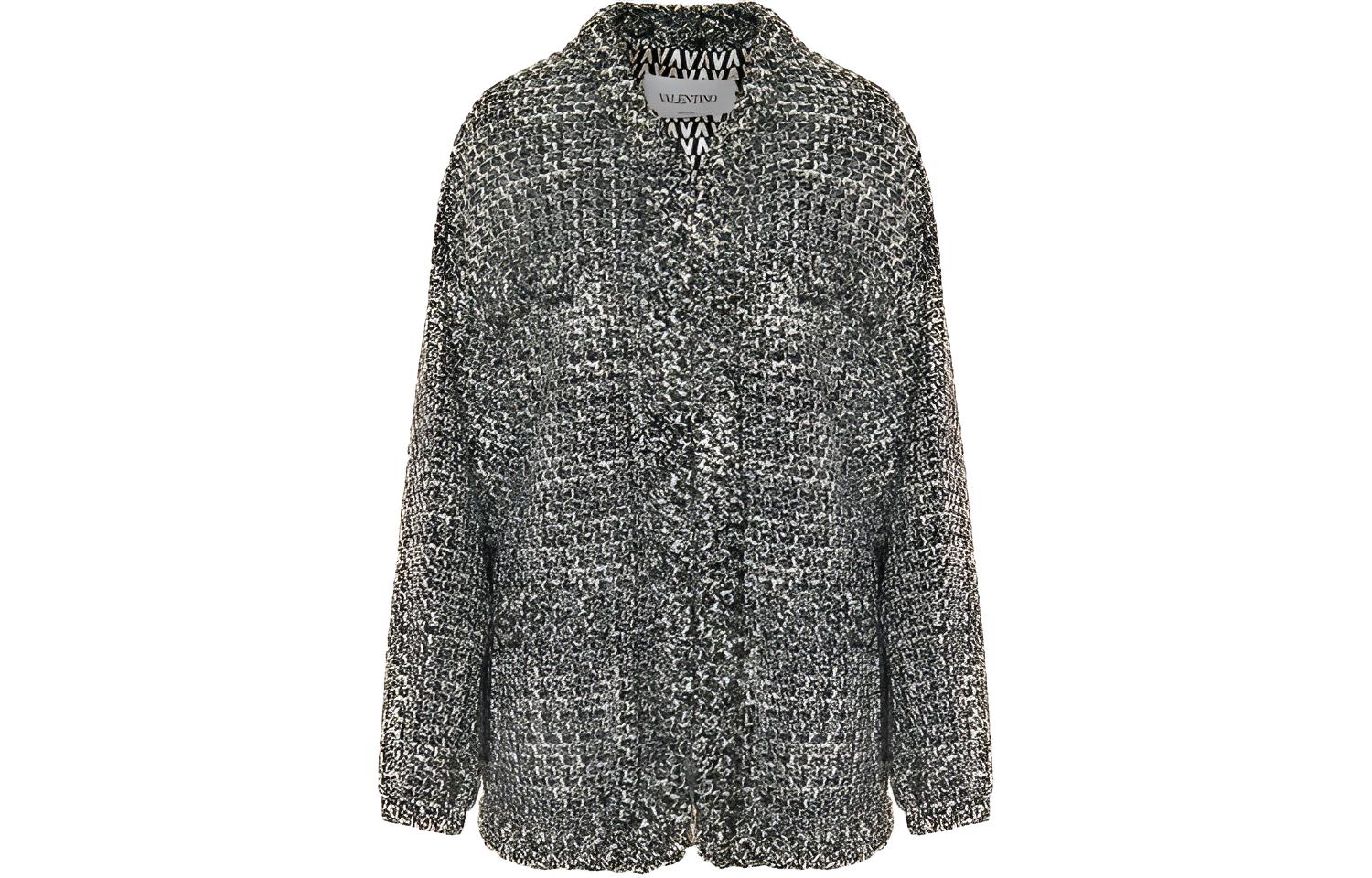 (Women) Valentino Wool-Blend V-Neck Jacket Women Black White WB3CE2D06G70NA