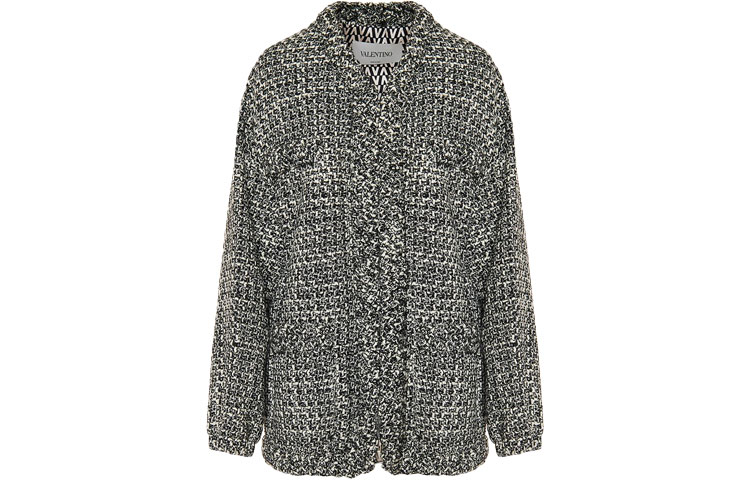 Order (W) Jaket Valentino Wool-Blend Leher-V Wanita Hitam Putih WB3CE2D06G70NA