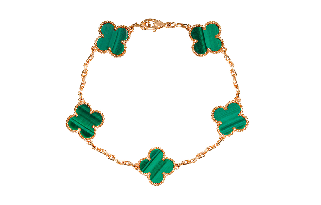 (Women) Van Cleef & Arpels 5 Motif Alhambra Malachite Green Bracelet for Women. VCARL80900