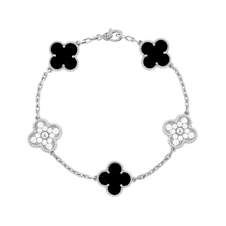 (Women) Van Cleef & Arpels 5 Motif Clover Bracelet 18K White Gold Black - . VCARP2R900