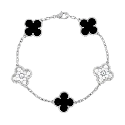 (Women) Van Cleef & Arpels 5 Motif Clover Bracelet 18K White Gold Black - . VCARP2R900