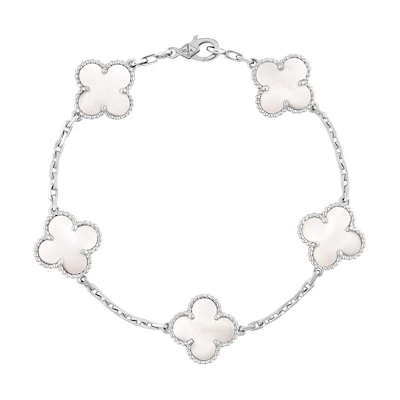(Women) Van Cleef & Arpels 5 Motif Clover Mother of Pearl Bracelet Silver for Women VCARF48400
