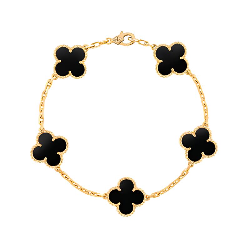 (Women) Van Cleef & Arpels  5 Motifs Black Onyx 18K Gold Bracelet - Black VCARA41300