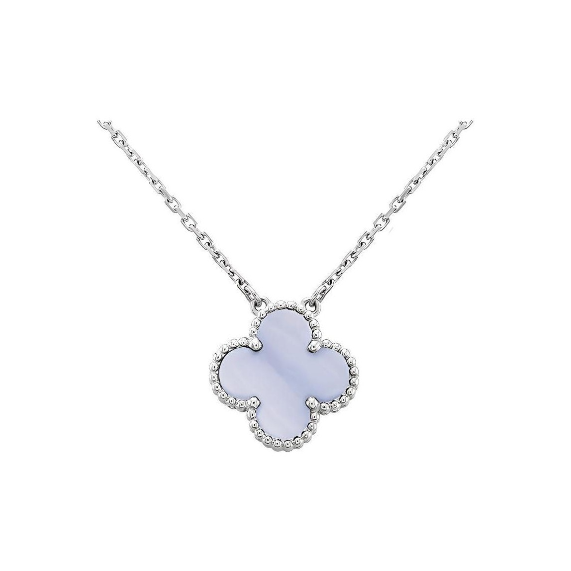 (Women) Van Cleef & Arpels Alhambra 18K White Gold Purple Clover Necklace for Women. VCARD34900