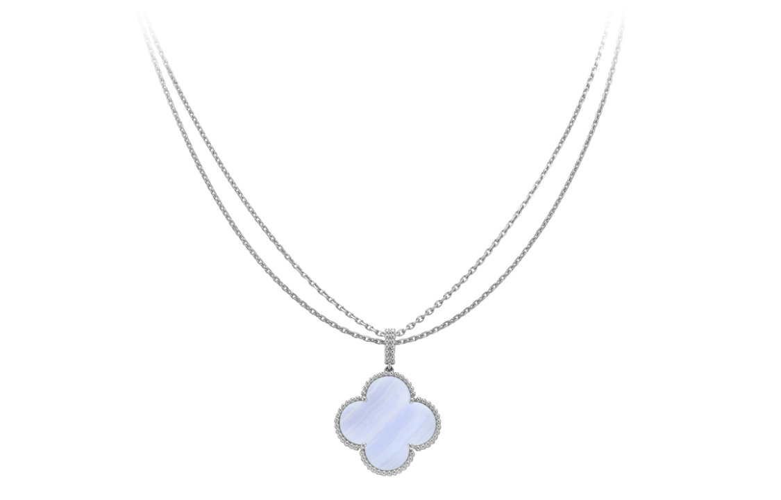 (Women) Van Cleef & Arpels Alhambra 1 Motif White Gold Malachite Necklace for Women. VCARP6L900