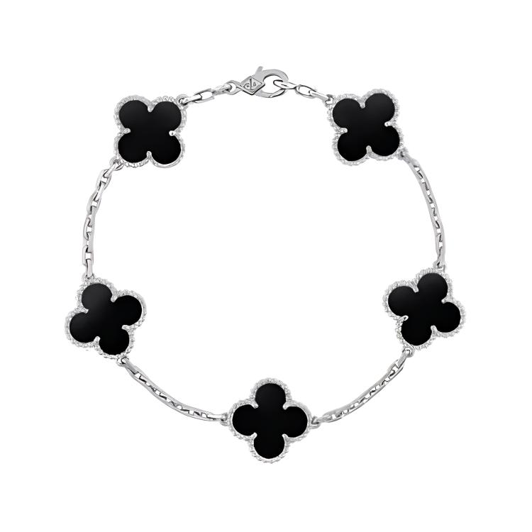 (Women) Van Cleef & Arpels Alhambra 4-Leaf Clover Black Onyx 18K White Gold Bracelet. VCARP3RV00