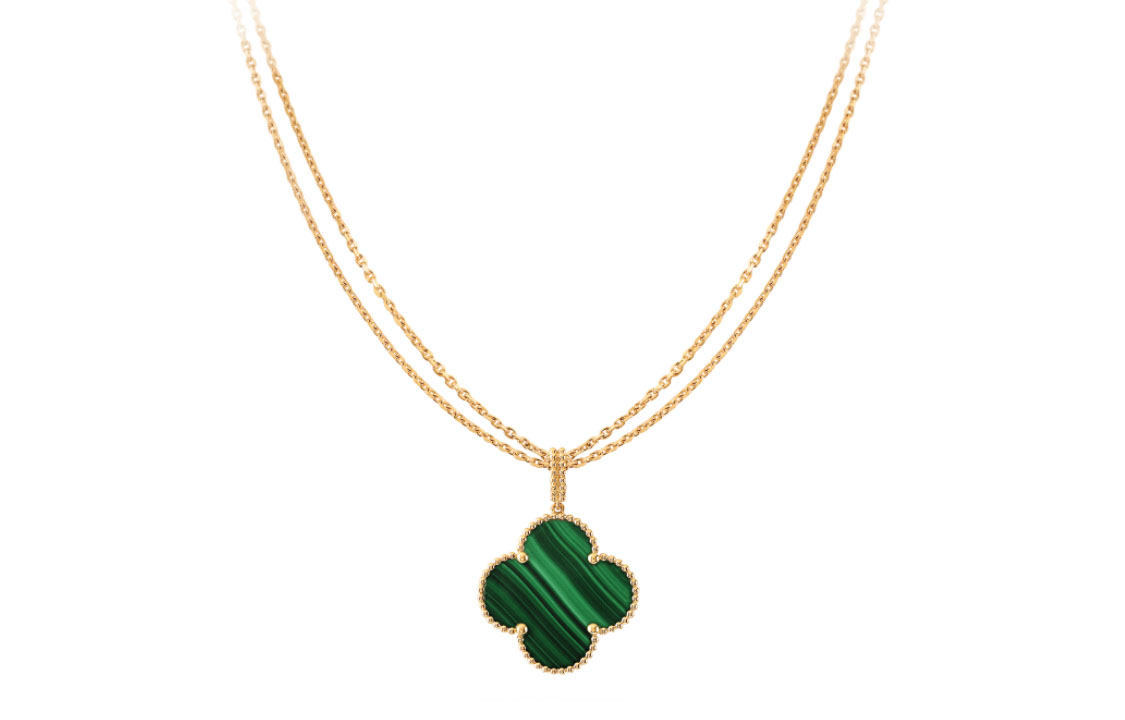 (Women) Van Cleef & Arpels Alhambra 4-Leaf Clover Malachite 18k Gold Necklace for Women. VCARO3MG00