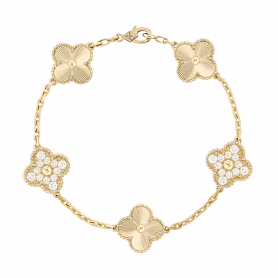 (Women) Van Cleef & Arpels Alhambra 5 Motif Lucky Clover 18K Gold Bracelet for Women. VCARP4KN00