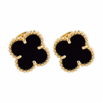 (Women) Van Cleef & Arpels Alhambra Black Gold 18k Clover Stud Earrings for Women. VCARA44900