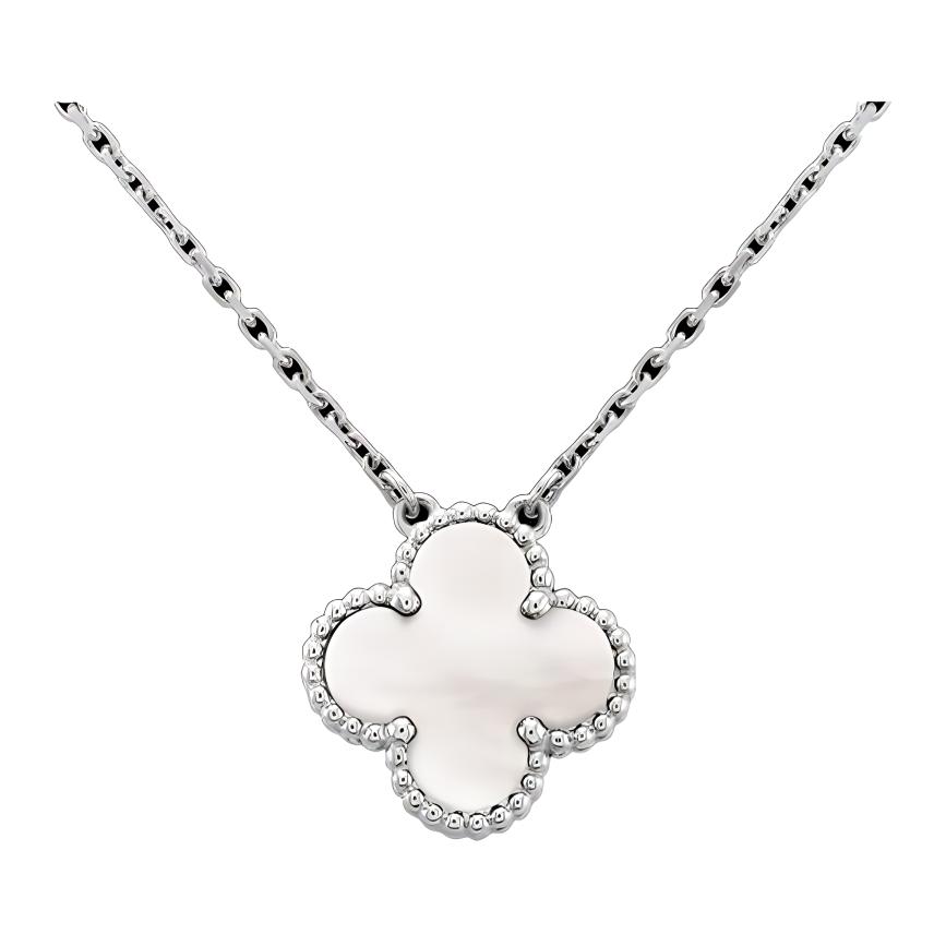 (Women) Van Cleef & Arpels Alhambra Clover Silver Necklace with Mother-of-Pearl for Women VCARF48700
