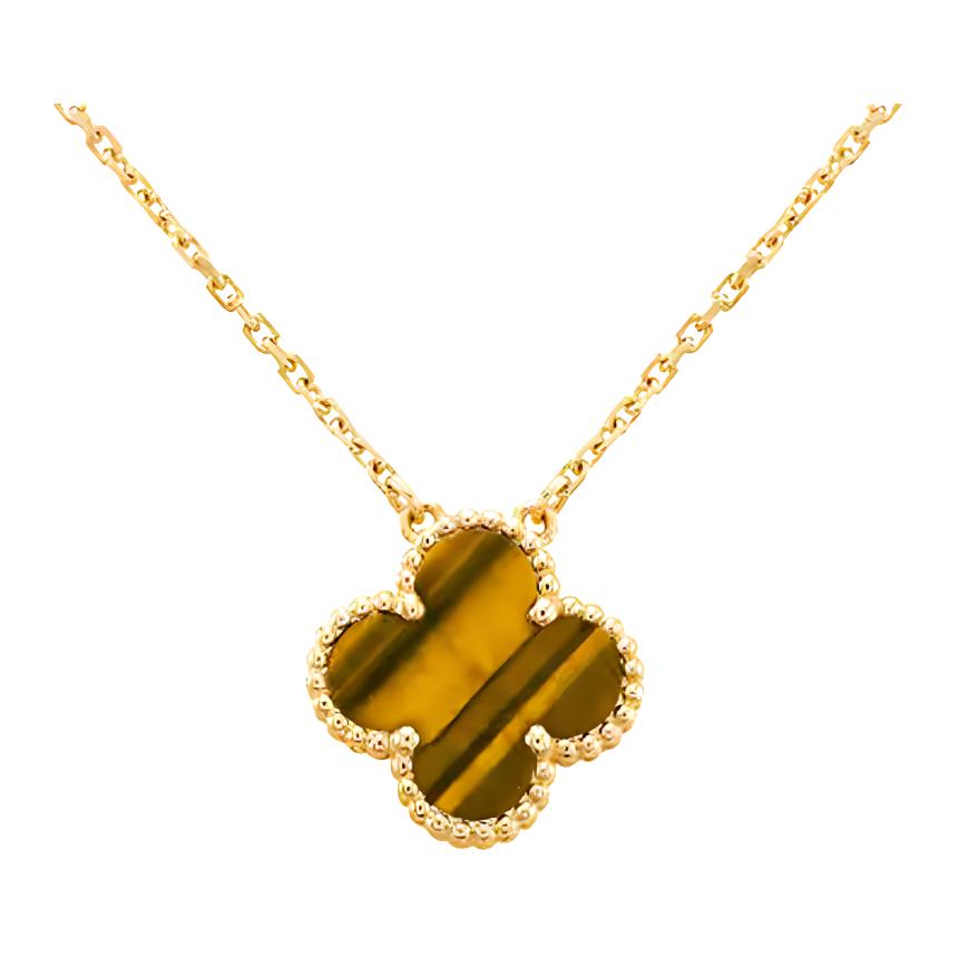 (Women) Van Cleef & Arpels Alhambra Clover Tiger Eye Necklace Gold -  Jewelry. VCARD38600