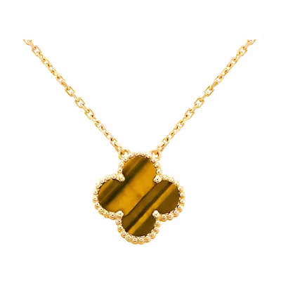 (Women) Van Cleef & Arpels Alhambra Clover Tiger Eye Necklace Gold - Jewelry. VCARD38600