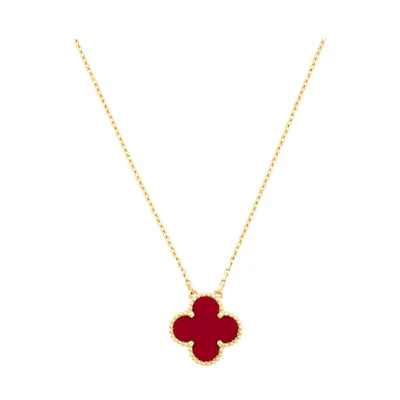 (Women) Van Cleef & Arpels Alhambra Red Carnelian Clover Necklace 18K Yellow Gold. VCARD38500