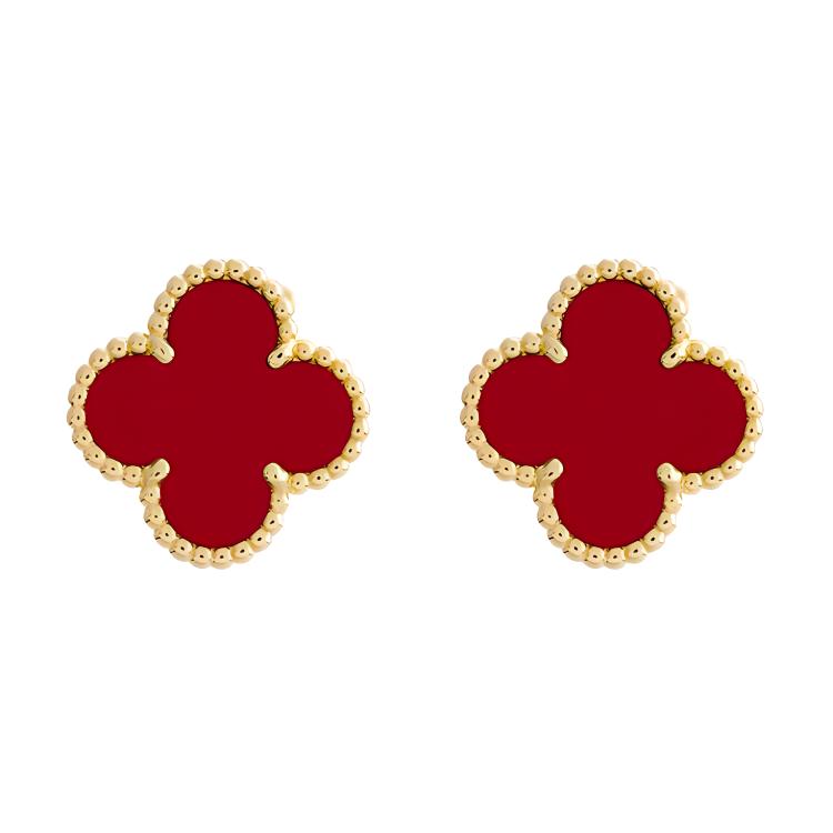(Women) Van Cleef & Arpels Alhambra Red Carnelian Clover Earrings for Women. VCARD40400
