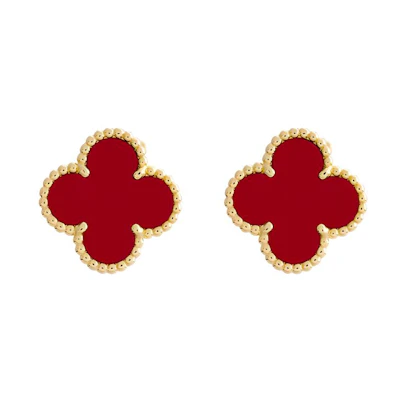 (Women) Van Cleef & Arpels Alhambra Red Carnelian Clover Earrings for Women. VCARD40400