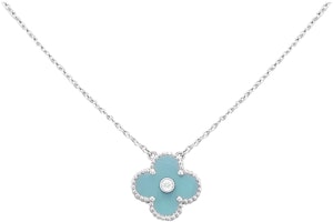 (Women) Van Cleef & Arpels Alhambra Vintage 18K White Gold Blue Clover Pendant Necklace VCARD22 (Women) Van Cleef & Arpels Alhambra Vintage 18K White Gold Blue Clover Pendant Necklace VCARD22
