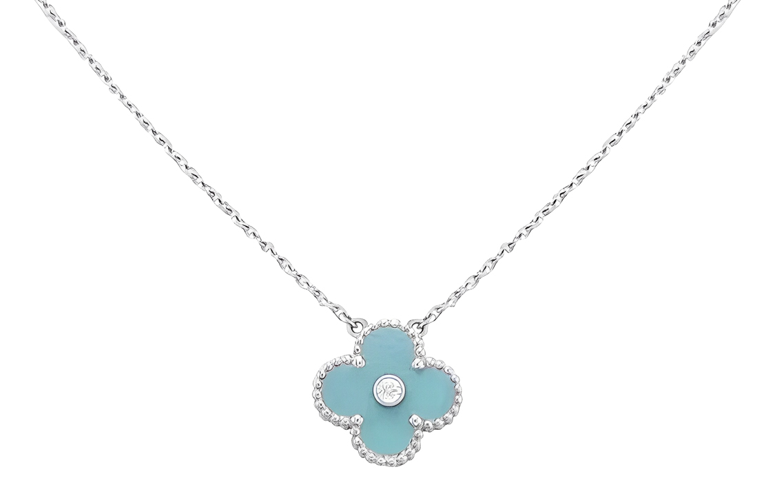 Shop (W) Kalung Liontin Van Cleef & Arpels Alhambra Vintage Emas Putih 18K Clover Biru VCARD22