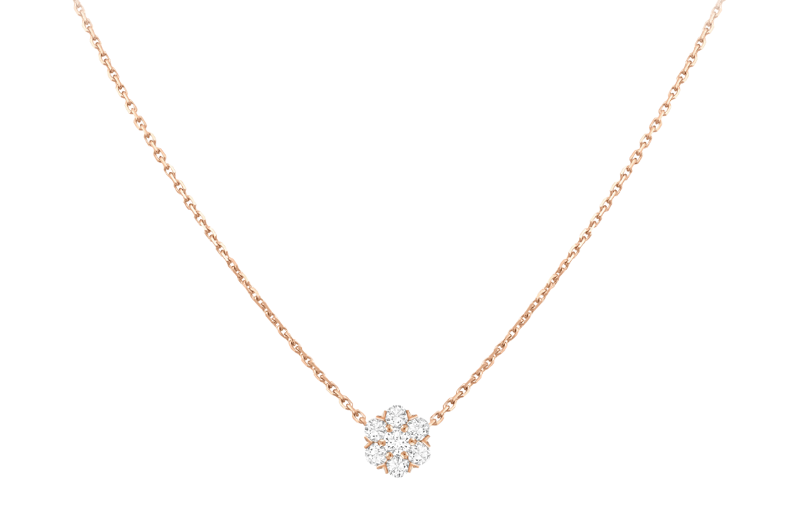 (Women) Van Cleef & Arpels Fleurette Diamond Pendant Necklace 18K Rose Gold for Women. VCARPEBC00