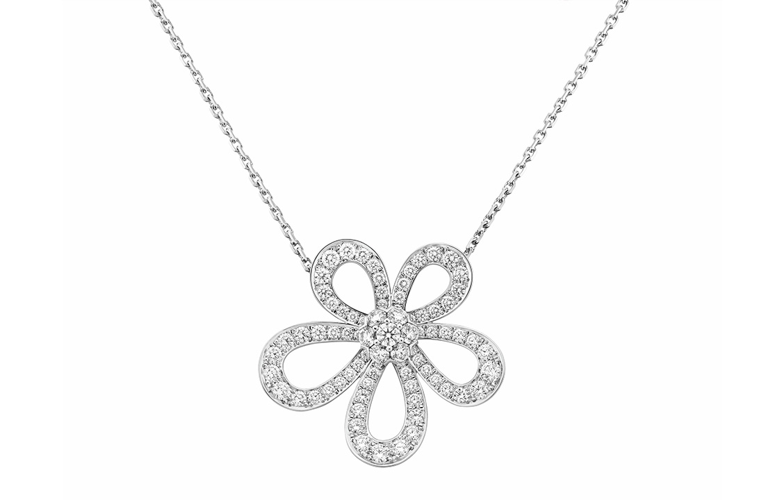 Order (W) Kalung Van Cleef & Arpels Flowerlace Pendant Emas Putih 18K Berlian. VCARP05200
