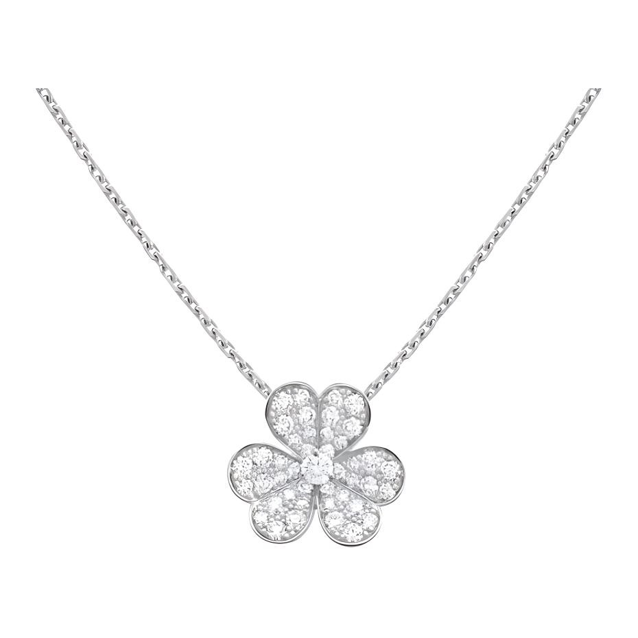 (Women) Van Cleef & Arpels Frivole 18K White Gold Diamond Pendant Necklace for Women. VCARD31800