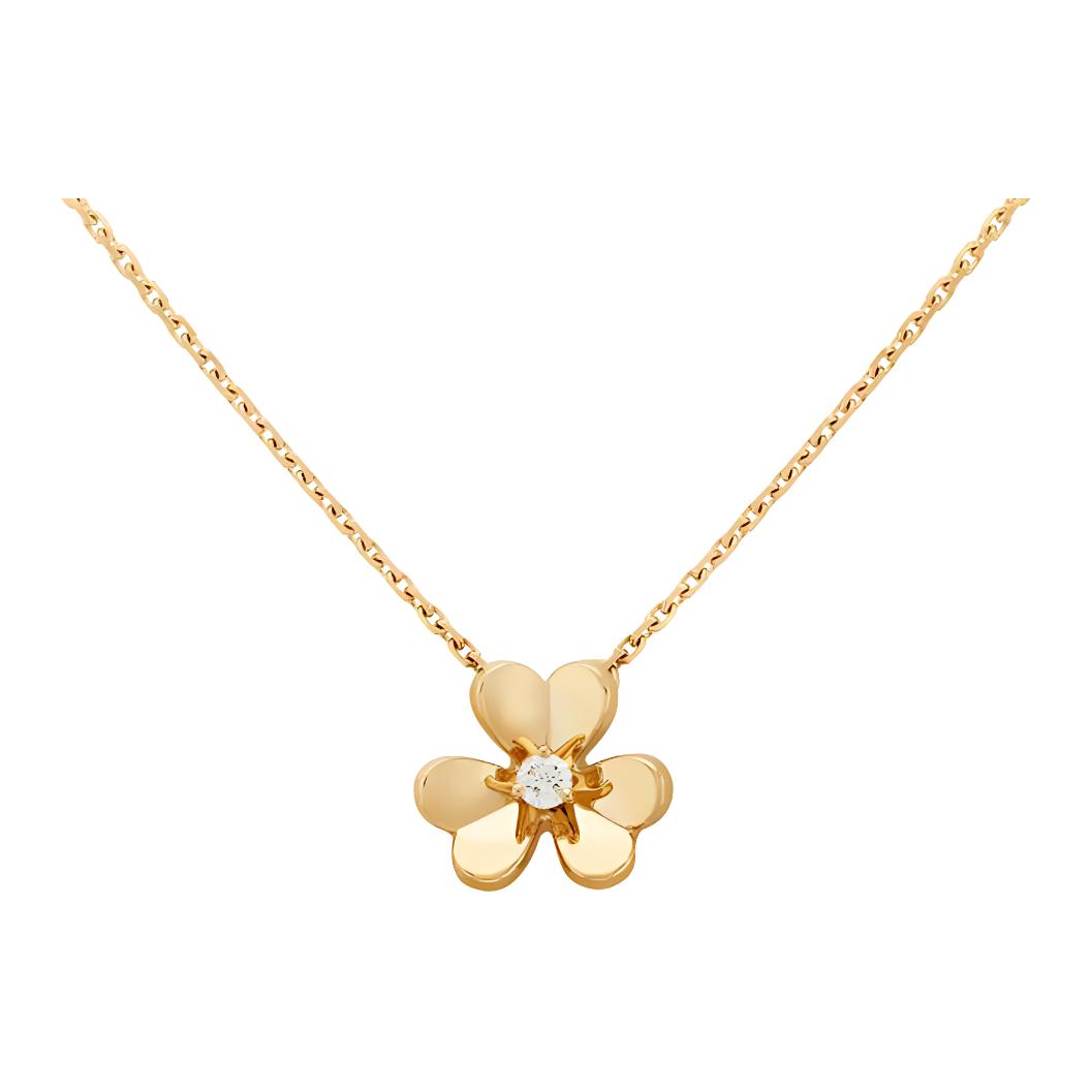 (Women) Van Cleef & Arpels Frivole Mini Pendant Yellow Gold Diamond  Necklace. VCARP0J100