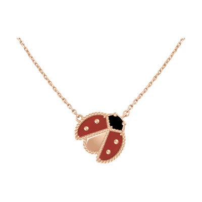 (Women) Van Cleef & Arpels Ladybug Necklace Red Agate 18K Rose Gold Jewelry. VCARP9X000