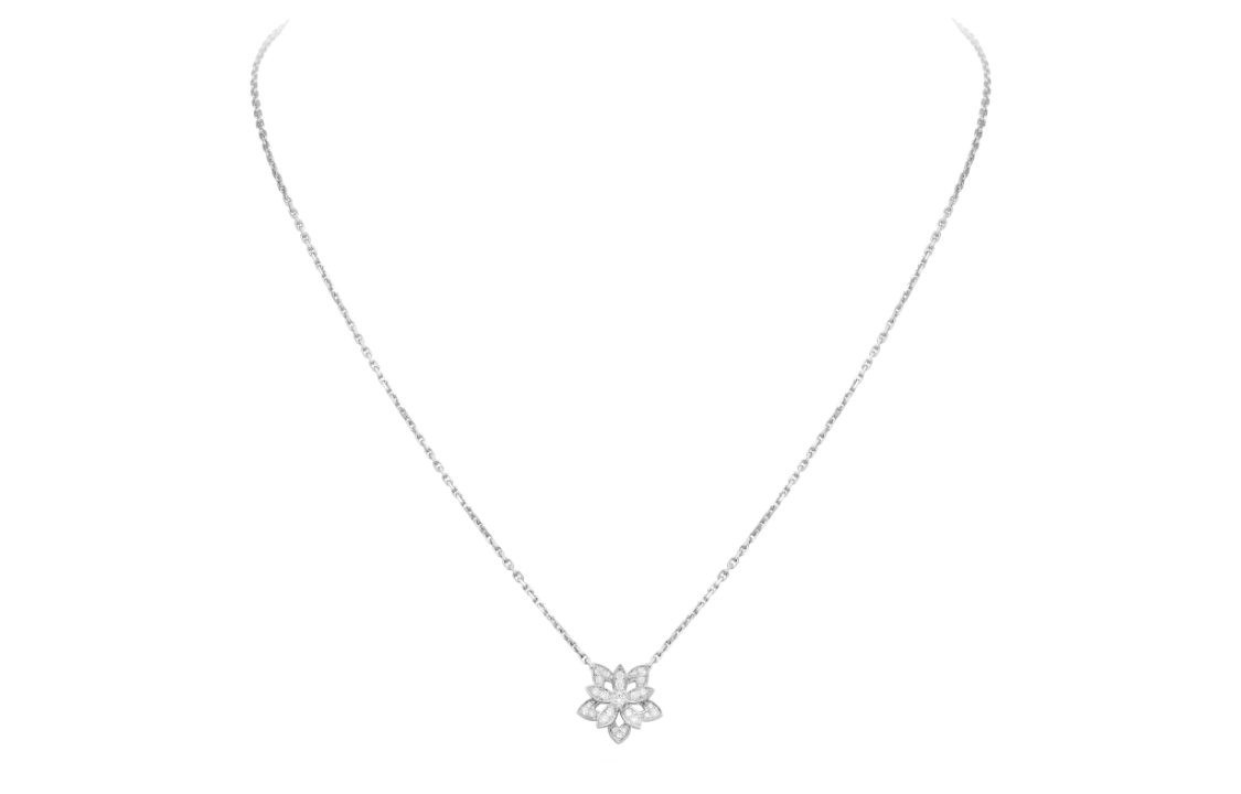 (Women) Van Cleef & Arpels Lotus Openwork Pendant Mini 18K White Gold  Necklace. VCARP0ZW00