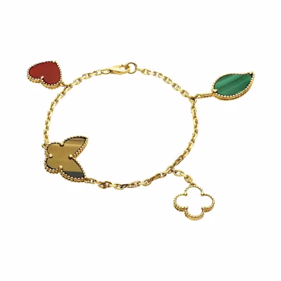 (Women) Van Cleef & Arpels Lucky Alhambra 18K Gold Four Motif Bracelet Multicolor VCARD79600