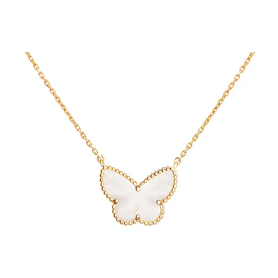 (Women) Van Cleef & Arpels Lucky Alhambra White Mother-of-Pearl Butterfly Necklace 18K Gold. VCARD99500